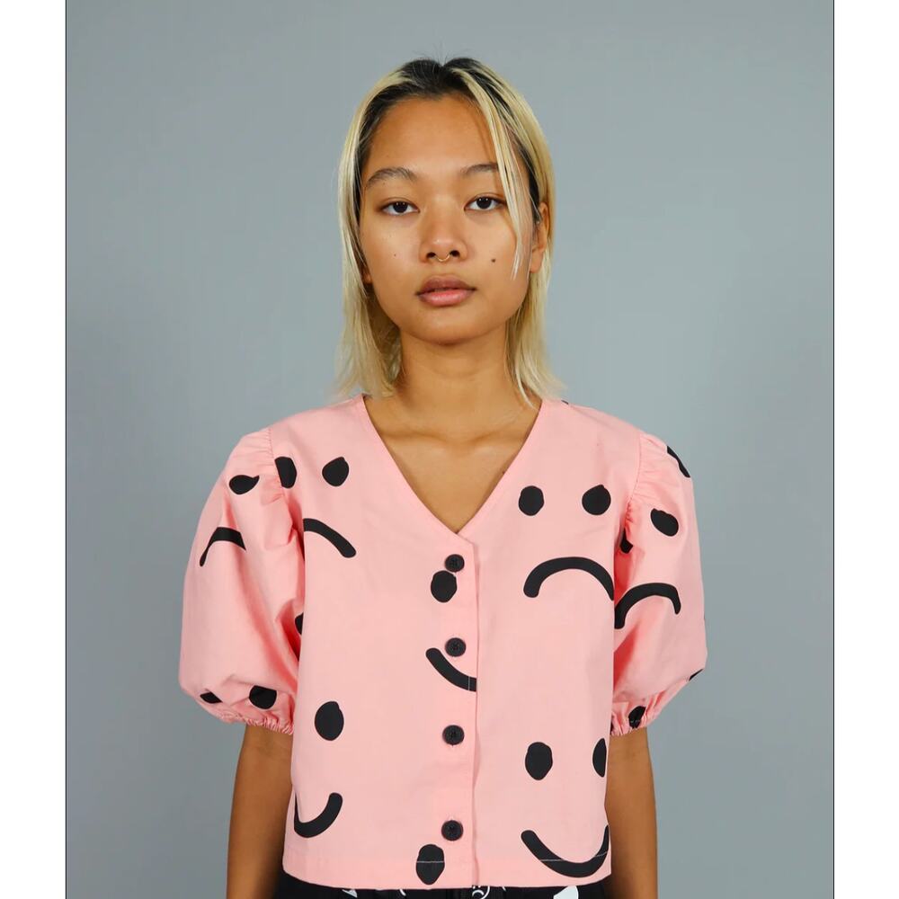 Lazy Oaf Pink Happy/Sad Crop Blouse - Size US 16